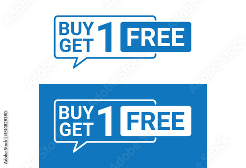 blue buy one get one free labels with speech bubble design used for promotions and commercial discounts	