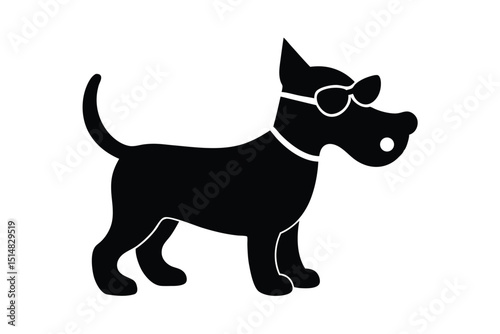 cartoon type beautiful dog silhouette vector with wearing sunglass