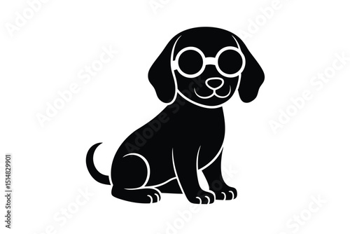 cartoon type beautiful dog silhouette vector with wearing sunglass