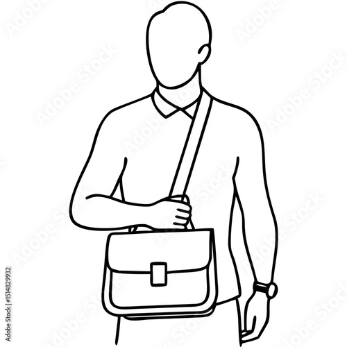 Minimalist Line Art Illustration of a Person Wearing a Crossbody Bag