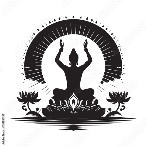Profile view of a person in Munajat, hands outstretched in prayer, black silhouette on a white background 