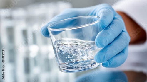 Healthcare Professional Analyzing Liquid Sample in Laboratory While Wearing Protective Gloves