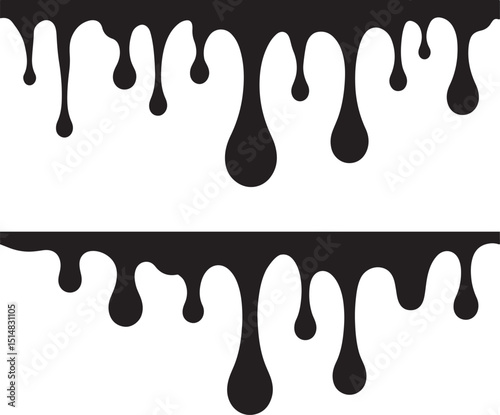 Dripping Border, Fluid Drip Element, Paint Splash, Ink Drop, Transparent Background