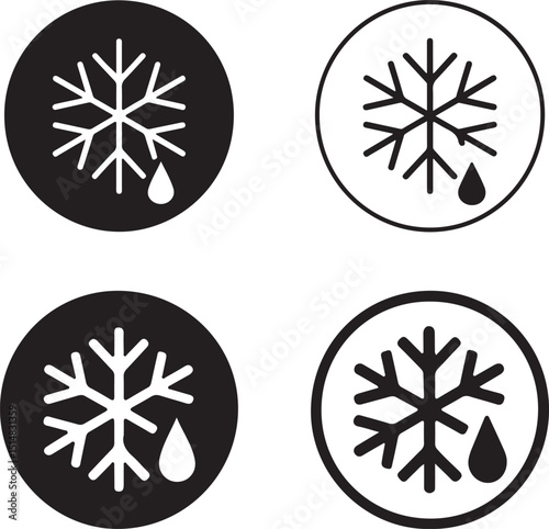 Snowflake Melting Icons, Round Weather Symbol, Winter Season, Transparent Background