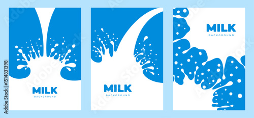 Set of dairy product label templates. Flat splashes and drops, crown and circle shaped. Can be use for background of designs, package, logo, emblem, label of organic dairy product. Vector illustration