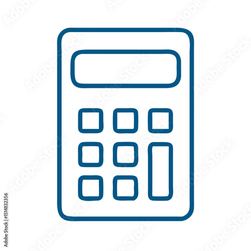 Simple calculator icon outline in blue on white background  