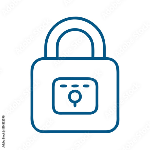 Digital lock icon in minimalist style with blue outline design  