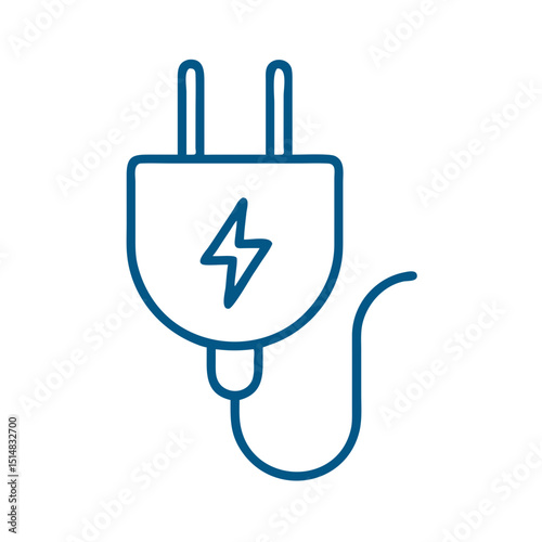 Electrical plug with cord and lightning symbol in minimalist design  