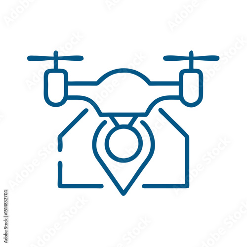 Drone delivery service icon with location marker in blue outline  