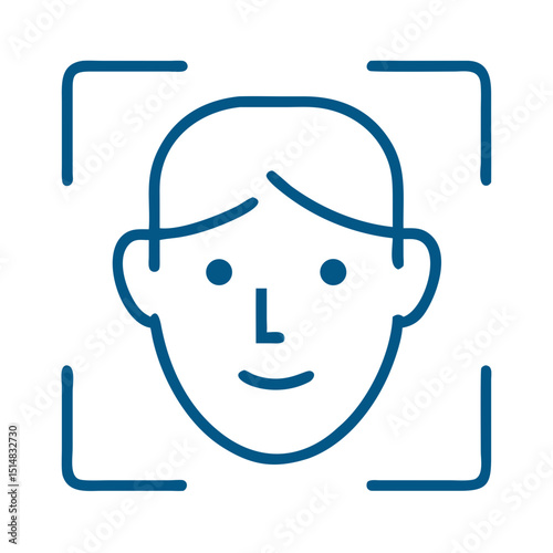 Facial recognition icon featuring a smiling face in outline design  