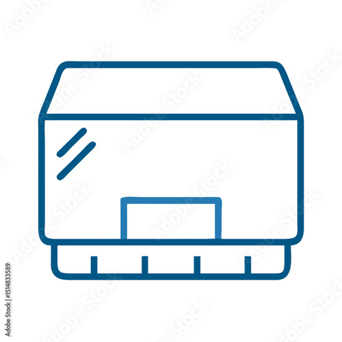 Simple outline of a house with a door and windows in blue  