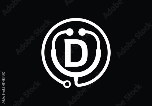 Initial D monogram alphabet with doctor stethoscope. Vector stethoscope logo. Logo for medical and pharmaceutical business. 