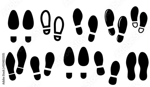 Seamless Pattern of Black Footprints on White Background: Navigating Steps, Trails and Tracking Movement for Creative Projects and Conceptual Design