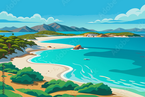 tropical beach with palm trees vector