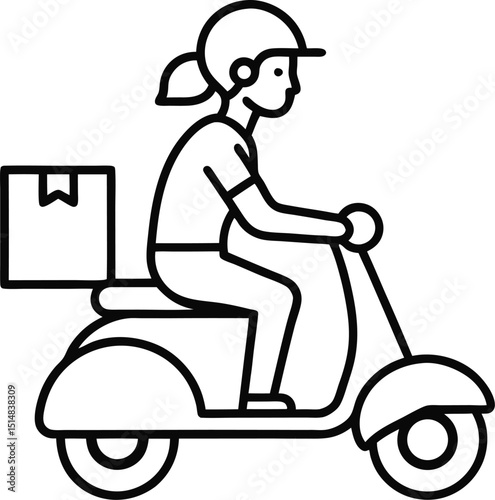 Young Delivery Girl Riding Scooter: Fast Urban Courier and Modern Service

