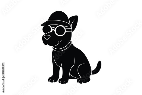 cartoon type beautiful dog silhouette vector with wearing sunglass