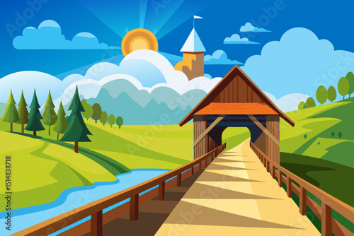 summer landscape with a wooden house