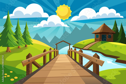 summer landscape with a wooden house