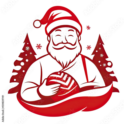 Santa Claus Ornament Laser Cut Red Silhouette with Trees with Festive Decor.