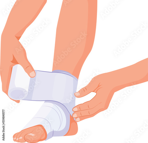 Wrapping Bandage, White medicine bandage on human injury Leg