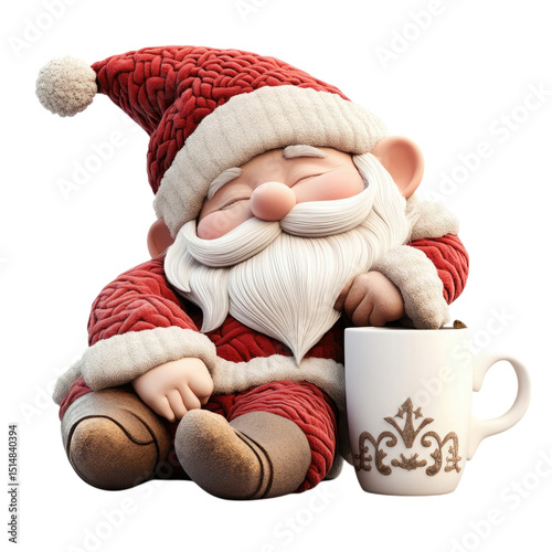 Santa Resting Cozy Santa with Mug with Winter Holiday, Cartoon, and Christmas.
