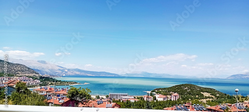 Aerial photo of the road from Lake Eğirdir to Yeşil Ada in Isparta and cleaning of Lake Eğirdir photo
