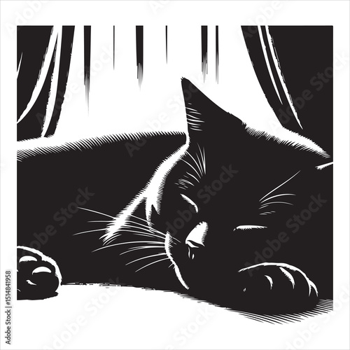 Realistic Cat Silhouette - The Charm of Everyday Feline Life  , black colour vactor 