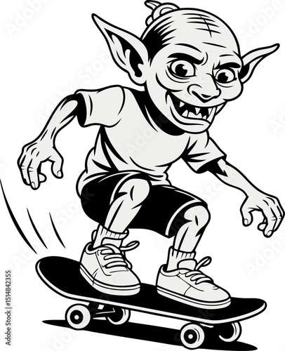Mischievous Elf on Skateboard – Cartoon Vector Character