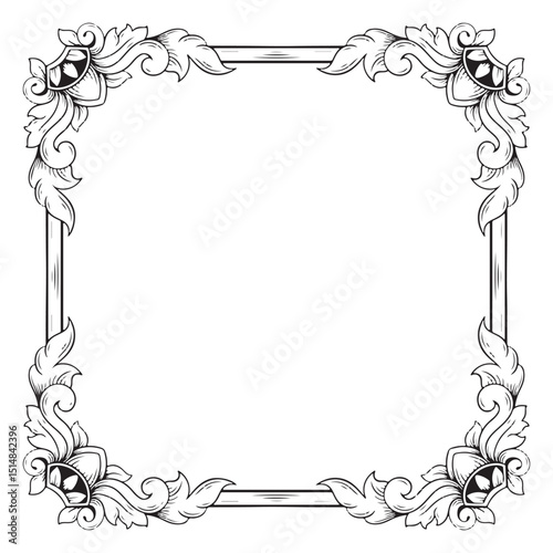 Illustration of floral frame with vignetted corners on white