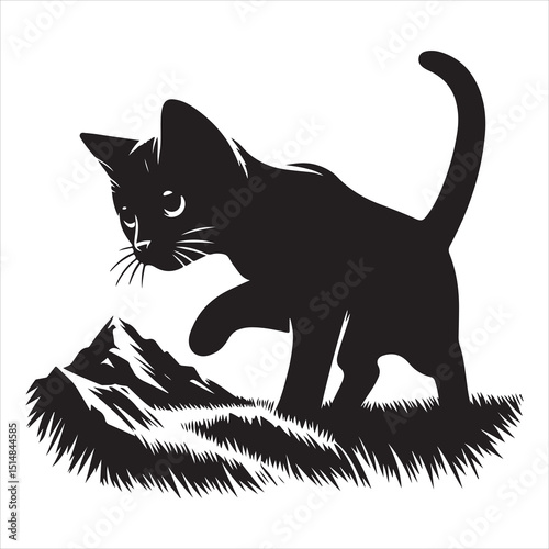 Realistic Cat Silhouette - The Charm of Everyday Feline Life  , black colour vactor 