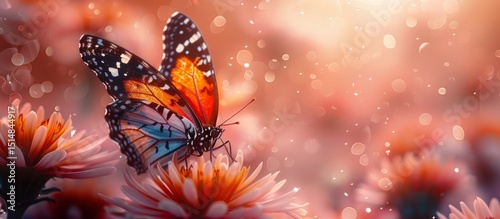 Close-up of a Vibrant Butterfly Perched on Flowering Bloom