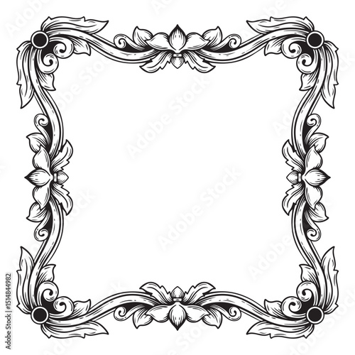 Illustration of floral frame design with vignetted corners on white