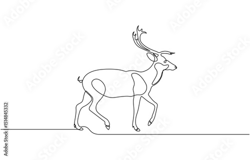 Continuous line drawing of deer horned. Single line illustration of deer or moose. Hunting animal, Elegant Deer Illustration In Continuous Line Style Minimalist Single Stroke Art Drawing.