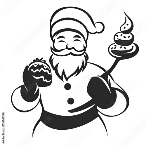 Santas Sweet Treat Festive outline silhouette on black.