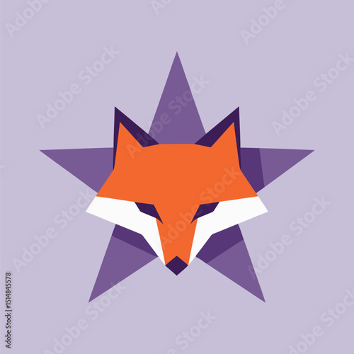 Graphic illustration of a fox head in orange and purple against a star background.
