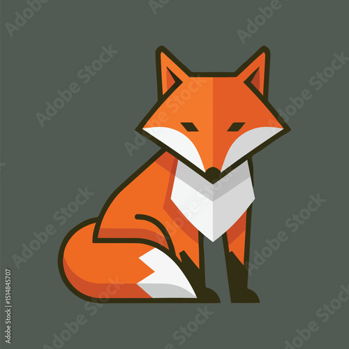 A stylized illustration of a sitting fox with geometric shapes and vibrant colors.