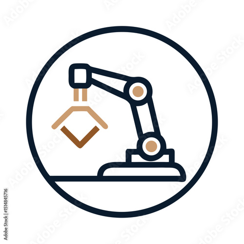 Robotic arm icon with mechanical gripper in flat style