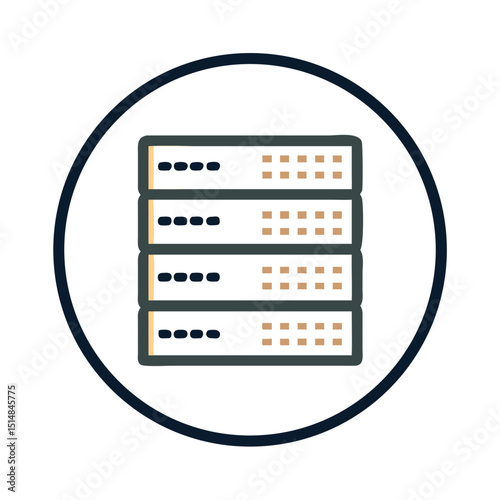 Server stack icon with flat UI and orange black colors