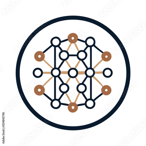 Neural network icon with nodes and connected lines in tech style