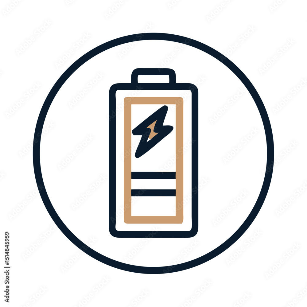 Simple battery icon with lightning bolt in black and orange Simple battery icon with lightning bolt in black and orange