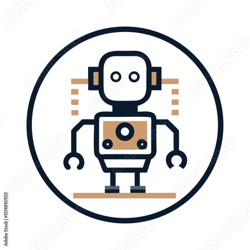 Robot avatar icon in simple orange and black flat style