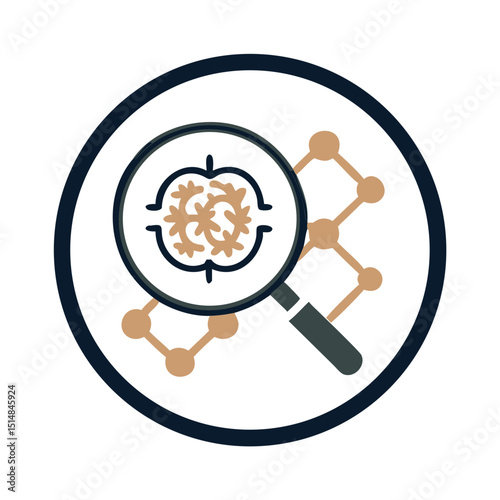 AI analysis icon with magnifying glass and neural network