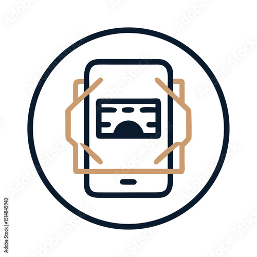 Facial recognition icon with smartphone and scanning frame