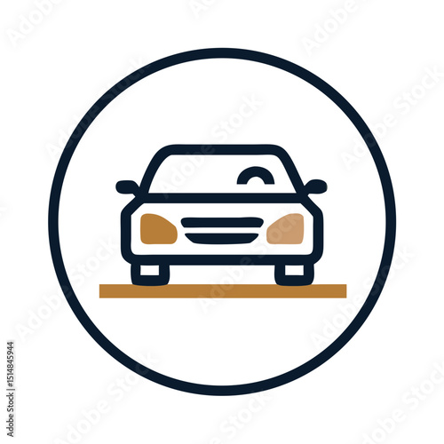 Front view car icon in flat minimal orange and black line style