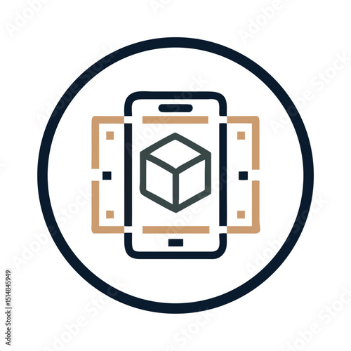 Augmented reality cube on smartphone icon in flat vector style
