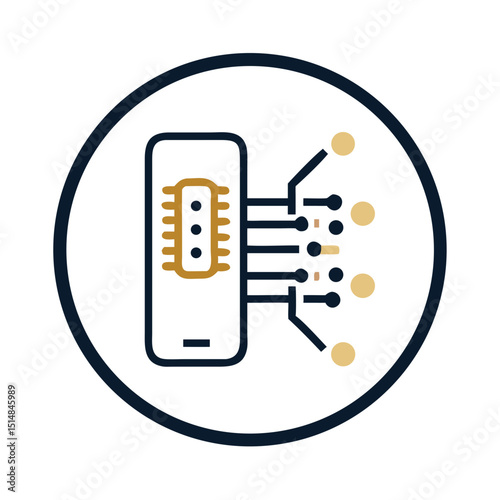 Smartphone chip interface icon with data connections