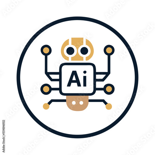 AI robot arm icon in flat orange and black modern design