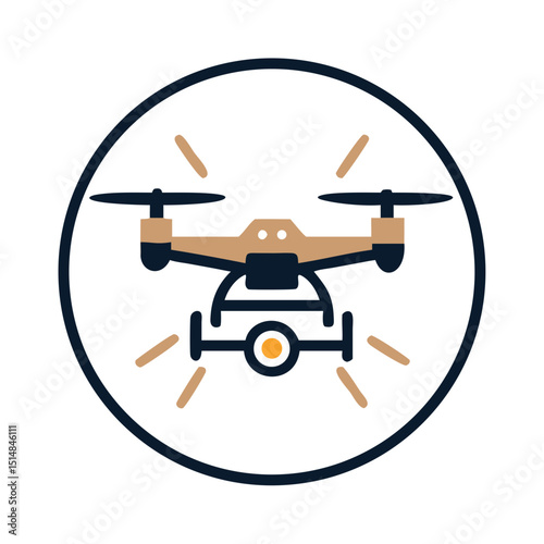 Drone icon with alert lines and camera in flat style