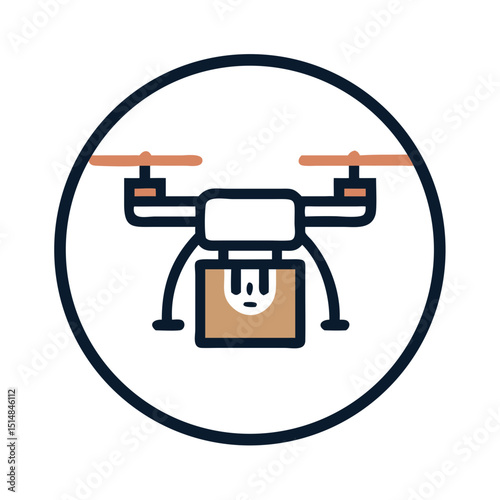 Delivery drone icon with box and signal lines
