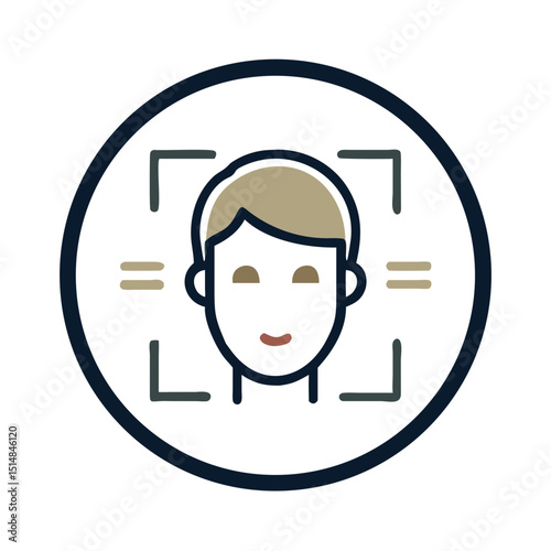 Female face recognition icon in minimal scan outline